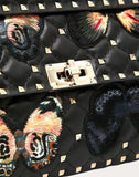 WOMEN'S VALENTINO GARAVANI MEDIUM ROCKSTUD SPIKE.IT BAG WITH BUTTERFLY PATCHES BLACK