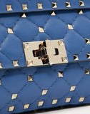 WOMEN'S VALENTINO GARAVANI SMALL ROCKSTUD SPIKE NAPPA LEATHER BAG BALTIC BLUE