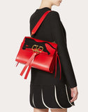 WOMEN'S VALENTINO GARAVANI VRING SHOULDER BAG IN SMOOTH CALFSKIN WITH KARUNG LEATHER INLAY