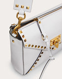 WOMEN'S VALENTINO GARAVANI ROCKSTUD HYPE GRAINY CALFSKIN SHOULDER BAG WHITE