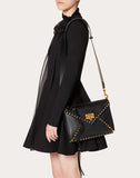 WOMEN'S VALENTINO GARAVANI ROCKSTUD HYPE GRAINY CALFSKIN SHOULDER BAG BLACK