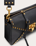 WOMEN'S VALENTINO GARAVANI ROCKSTUD HYPE GRAINY CALFSKIN SHOULDER BAG BLACK