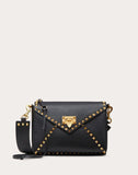 WOMEN'S VALENTINO GARAVANI ROCKSTUD HYPE GRAINY CALFSKIN SHOULDER BAG BLACK