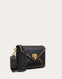WOMEN'S VALENTINO GARAVANI ROCKSTUD HYPE GRAINY CALFSKIN SHOULDER BAG BLACK
