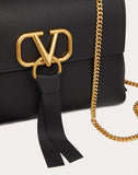 WOMEN'S VALENTINO GARAVANI VRING GRAINY CALFSKIN CROSSBODY CHAIN BAG BLACK