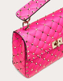 WOMEN'S VALENTINO GARAVANI MEDIUM ROCKSTUD SPIKE FLUO CALFSKIN BAG SS20 RUNWAY PREVIEW AZALEA