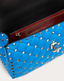 WOMEN'S VALENTINO GARAVANI MEDIUM ROCKSTUD SPIKE FLUO CALFSKIN BAG SS20 RUNWAY PREVIEW NEON BLUE