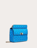 WOMEN'S VALENTINO GARAVANI MEDIUM ROCKSTUD SPIKE FLUO CALFSKIN BAG SS20 RUNWAY PREVIEW NEON BLUE