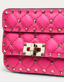 WOMEN'S VALENTINO GARAVANI MICRO ROCKSTUD SPIKE FLUO CALFSKIN BAG SS20 RUNWAY PREVIEW AZALEA