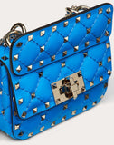 WOMEN'S VALENTINO GARAVANI MICRO ROCKSTUD SPIKE FLUO CALFSKIN BAG SS20 RUNWAY PREVIEW NEON BLUE