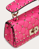 WOMEN'S VALENTINO GARAVANI MINI ROCKSTUD SPIKE FLUO CALFSKIN BAG SS20 RUNWAY PREVIEW AZALEA