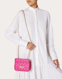 WOMEN'S VALENTINO GARAVANI MINI ROCKSTUD SPIKE FLUO CALFSKIN BAG SS20 RUNWAY PREVIEW AZALEA