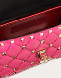 WOMEN'S VALENTINO GARAVANI MINI ROCKSTUD SPIKE FLUO CALFSKIN BAG SS20 RUNWAY PREVIEW AZALEA