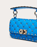 WOMEN'S VALENTINO GARAVANI MINI ROCKSTUD SPIKE FLUO CALFSKIN BAG SS20 RUNWAY PREVIEW NEON BLUE