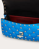 WOMEN'S VALENTINO GARAVANI MINI ROCKSTUD SPIKE FLUO CALFSKIN BAG SS20 RUNWAY PREVIEW NEON BLUE
