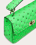 WOMEN'S VALENTINO GARAVANI MEDIUM ROCKSTUD SPIKE FLUO CALFSKIN BAG SS20 RUNWAY PREVIEW FLUORESCENT GREEN