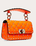 WOMEN'S VALENTINO GARAVANI MINI ROCKSTUD SPIKE FLUO CALFSKIN BAG SS20 RUNWAY PREVIEW FLORESCENT ORANGE