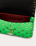 WOMEN'S VALENTINO GARAVANI MINI ROCKSTUD SPIKE FLUO CALFSKIN BAG SS20 RUNWAY PREVIEW FLUORESCENT GREEN