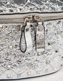 WOMEN'S VALENTINO GARAVANI ROCKSTUD SPIKE METALLIC NAPPA LEATHER BELT BAG SILVER