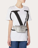 WOMEN'S VALENTINO GARAVANI ROCKSTUD SPIKE METALLIC NAPPA LEATHER BELT BAG SILVER