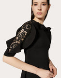 WOMEN'S VALENTINO STRETCH VISCOSE AND HEAVY LACE DRESS BLACK