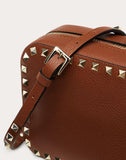 WOMEN'S VALENTINO GARAVANI SMALL ROCKSTUD GRAINY CALFSKIN CROSSBODY BAG BROWN