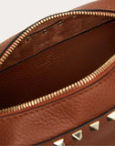 WOMEN'S VALENTINO GARAVANI SMALL ROCKSTUD GRAINY CALFSKIN CROSSBODY BAG BROWN