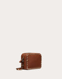 WOMEN'S VALENTINO GARAVANI SMALL ROCKSTUD GRAINY CALFSKIN CROSSBODY BAG BROWN
