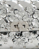 WOMEN'S VALENTINO GARAVANI ROCKSTUD SPIKE.IT METALLIC POLYMER CROSSBODY CLUTCH WITH FLOWERS