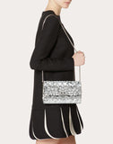 WOMEN'S VALENTINO GARAVANI ROCKSTUD SPIKE.IT METALLIC POLYMER CROSSBODY CLUTCH WITH FLOWERS