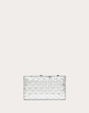 WOMEN'S VALENTINO GARAVANI ROCKSTUD SPIKE.IT METALLIC POLYMER CROSSBODY CLUTCH WITH FLOWERS