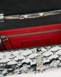 WOMEN'S VALENTINO GARAVANI ROCKSTUD SPIKE.IT METALLIC POLYMER CROSSBODY CLUTCH WITH FLOWERS