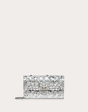 WOMEN'S VALENTINO GARAVANI ROCKSTUD SPIKE.IT METALLIC POLYMER CROSSBODY CLUTCH WITH FLOWERS