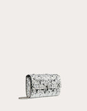 WOMEN'S VALENTINO GARAVANI ROCKSTUD SPIKE.IT METALLIC POLYMER CROSSBODY CLUTCH WITH FLOWERS