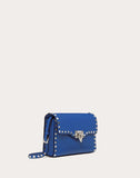 WOMEN'S VALENTINO GARAVANI SMALL ROCKSTUD GRAINY CALFSKIN CROSSBODY BAG BALTIC BLUE