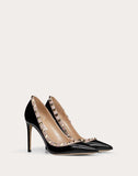 WOMEN'S VALENTINO GARAVANI ROCKSTUD PATENT LEATHER PUMP 100 MM BLACK