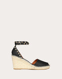 WOMEN'S VALENTINO GARAVANI ROCKSTUD DOUBLE GRAINY CALFSKIN LEATHER WEDGE ESPADRILLE 65 MM