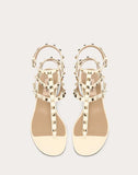 WOMEN'S VALENTINO GARAVANI ROCKSTUD CALFSKIN FLAT FLIP-FLOP SANDAL LIGHT IVORY