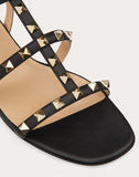 WOMEN'S VALENTINO GARAVANI ROCKSTUD CALFSKIN ANKLE STRAP FLAT SANDAL BLACK