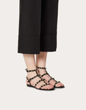 WOMEN'S VALENTINO GARAVANI ROCKSTUD CALFSKIN ANKLE STRAP FLAT SANDAL BLACK