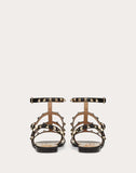 WOMEN'S VALENTINO GARAVANI ROCKSTUD CALFSKIN ANKLE STRAP FLAT SANDAL BLACK