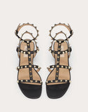 WOMEN'S VALENTINO GARAVANI ROCKSTUD CALFSKIN ANKLE STRAP FLAT SANDAL BLACK