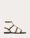 WOMEN'S VALENTINO GARAVANI ROCKSTUD CALFSKIN ANKLE STRAP FLAT SANDAL BLACK