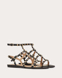 WOMEN'S VALENTINO GARAVANI ROCKSTUD CALFSKIN ANKLE STRAP FLAT SANDAL BLACK