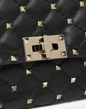 WOMEN'S VALENTINO GARAVANI ROCKSTUD SPIKE NAPPA LEATHER CROSSBODY CLUTCH BAG BLACK