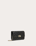 WOMEN'S VALENTINO GARAVANI ROCKSTUD SPIKE NAPPA LEATHER CROSSBODY CLUTCH BAG BLACK