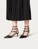 WOMEN'S VALENTINO GARAVANI ROCKSTUD GRAINY CALFSKIN ANKLE STRAP PUMP 65 MM BLACK