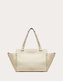 WOMEN'S VALENTINO GARAVANI SMALL GRAIN CALFSKIN LEATHER ROCKSTUD BAG LIGHT IVORY
