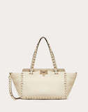WOMEN'S VALENTINO GARAVANI SMALL GRAIN CALFSKIN LEATHER ROCKSTUD BAG LIGHT IVORY