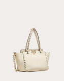WOMEN'S VALENTINO GARAVANI SMALL GRAIN CALFSKIN LEATHER ROCKSTUD BAG LIGHT IVORY